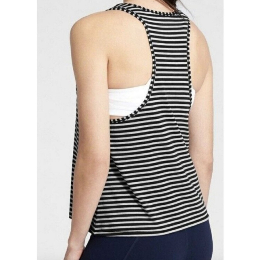 Athleta Essence Navy Gray Stripe Racerback Tank Top Size Medium
